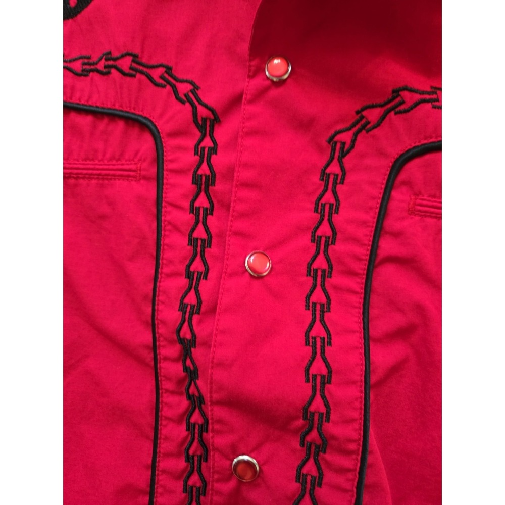 Ace Of Diamond Western Shirt Men's M Embroidered Pearl Snap Shirt Red EUC - Picture 11 of 16